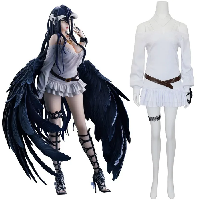 IN STOCK Overlord Albedo Cosplay Costume So-Bin Ver Off Shoulder Ruffle Dress