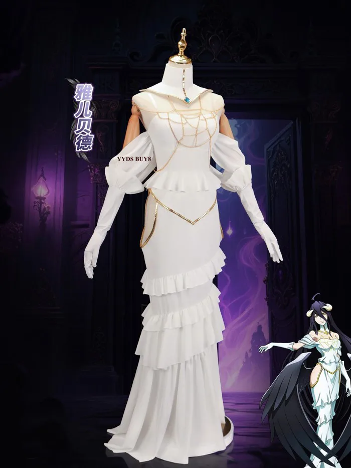 Overlord Albedo Cosplay White Dress Suit Costume Outfit Anime Carnival Show Sets