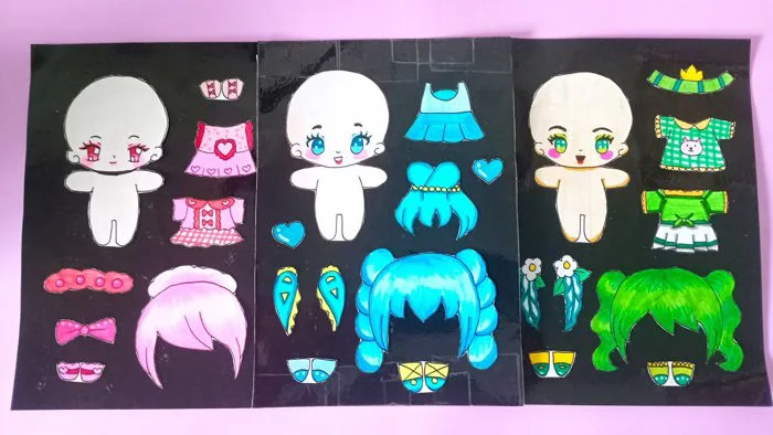 Chơi dán hình mặc đồ cho búp bê giấy chibi tự làm - Playing with paper chibi doll sticker handmade