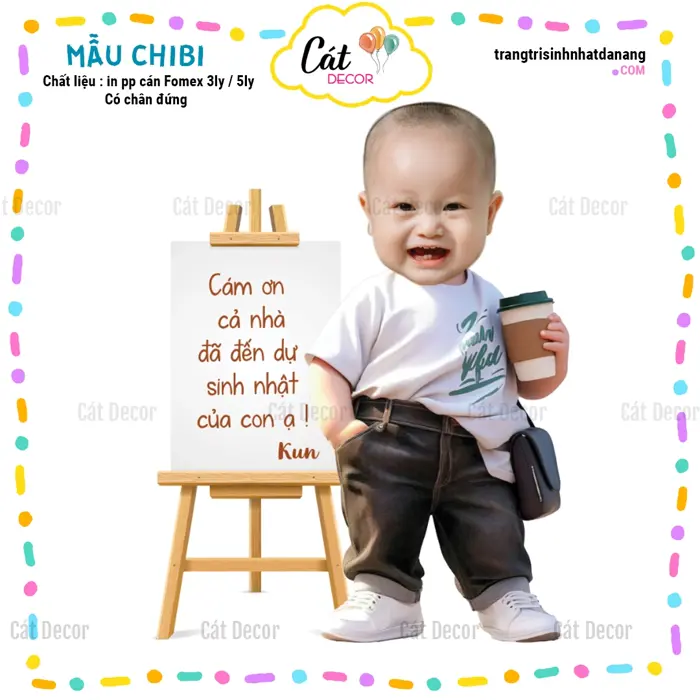 Chibi Cám ơn bé trai - Cát Decor Trang trí Đà Nẵng