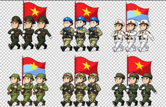 Chibi chú bộ đội hành quân file photoshop - Pdcorel.com