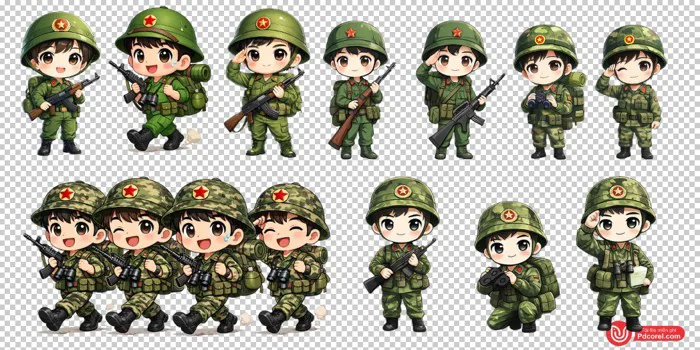 Chibi chú bộ đội hành quân file photoshop - Pdcorel.com