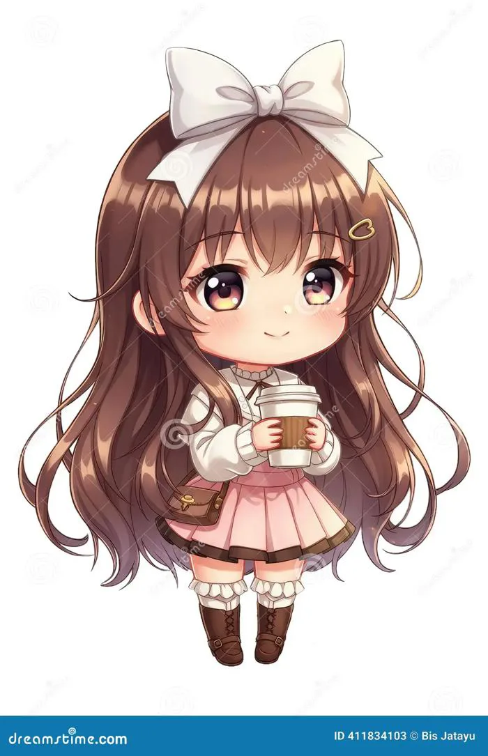 Adorable Anime Girl with Coffee Cute Chibi Illustration Stock Image - Illustration of dress, clipart: 411834103