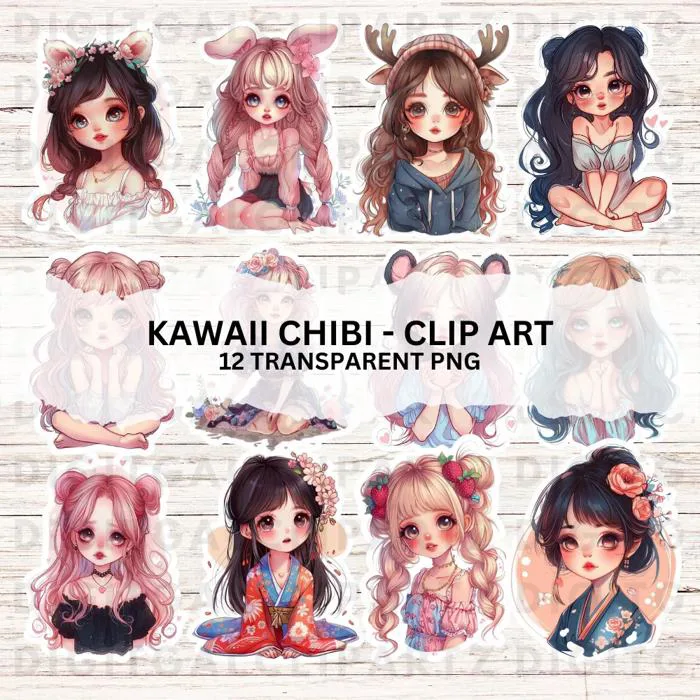 Kawaii Chibi Girls - 12 Transparent PNG Files Digital Download Cute Galaxy Eyes Dolls Stickers Clip Art Chibi Girls - 1296 - Etsy Australia