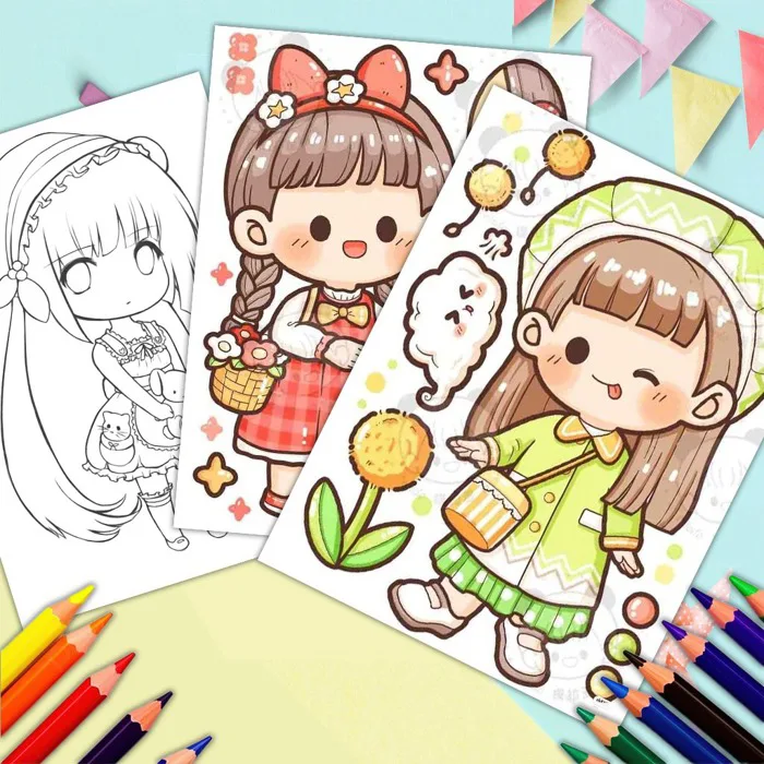 Bộ 50 Tờ Tranh Tô Màu Anime Chibi Bé Gái Cute Khổ A4, A5 - Đồ chơi giấy | Shopee Việt Nam