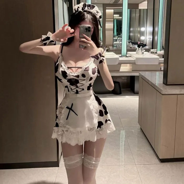 Váy ngủ cosplay hầu gái họa tiết BÒ SỮA gợi cảm 2256 | Lazada Việt Nam