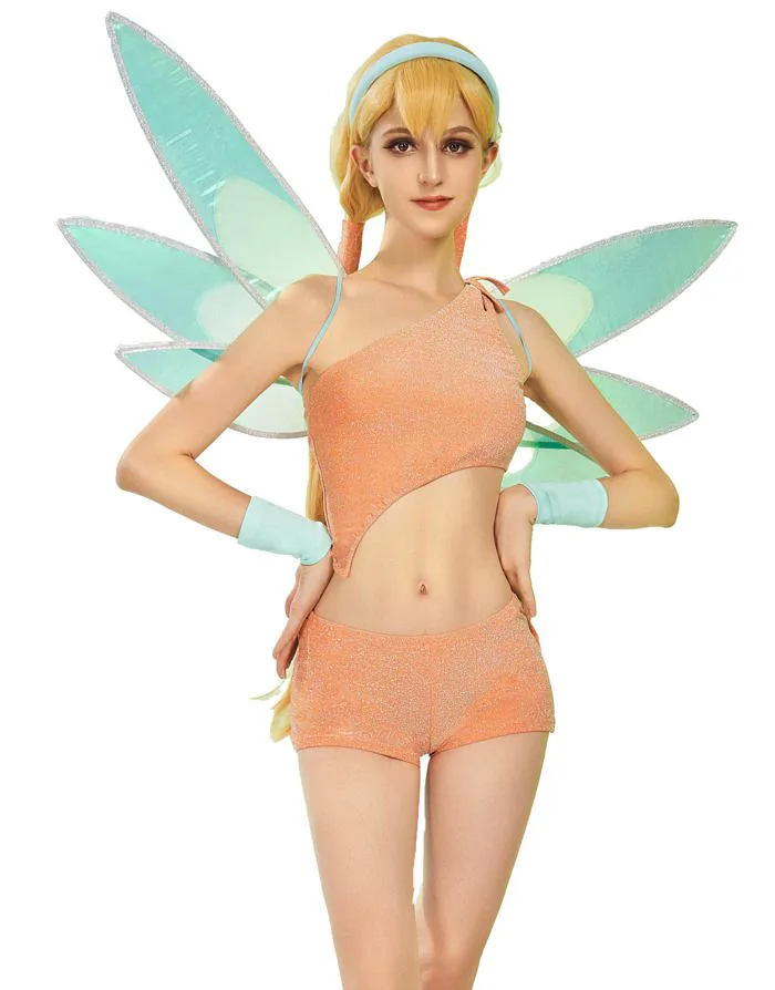 Mua Winx Club Women's Stella Cosplay Fairy Costume Outfit One-shoulder Top and Shorts with a Pair of Wings trên Amazon Mỹ chính hãng 2026 | Fado