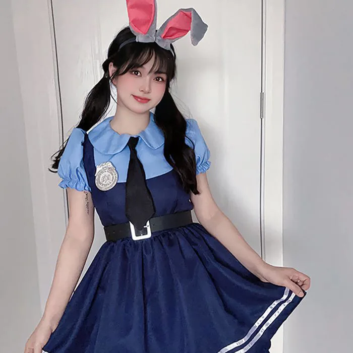 Mua MEYOIJK Halloween Cosplay Cute Rabbit Police Fox Con Artist Police Cosplay Costume Lolita One-piece Dress Women's 5-piece Set Anime Animal Metropolis Cosplay Tie Rabbit Ears Fox Ears Tail Headband trên Amazon