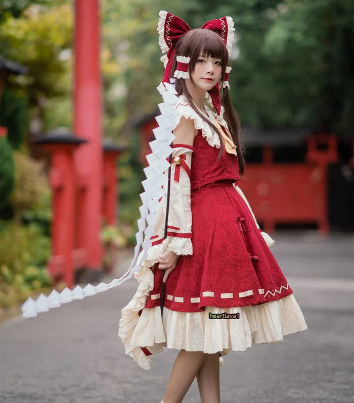 TouHou Project Hakurei Reimu Cosplay Dress Women Lolita Red Maid Outfit Costume | eBay