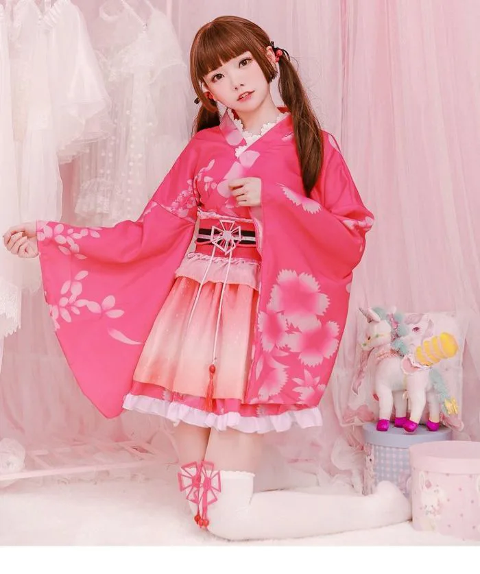 Kimono Hồng Ngắn Cosplay Lolita - Kim Khôi Shop Bán Cho Thuê Trang Phục Biểu Diễn Tại Q3 TPHCM