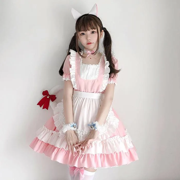 Pink cat girl costume lolita soft girl dress lolita maid uniform cosplay anime role play gothic lolita kawaii clothes : Amazon.nl: Fashion