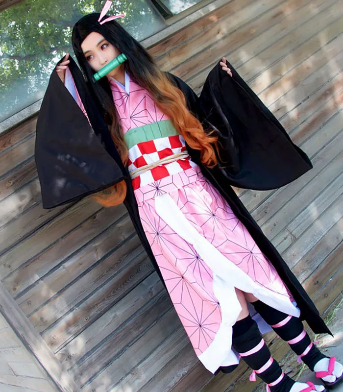 AISHANGYIDE Women's Kamado Nezuko Cosplay Costume with Wig and Accessories Costume Anime Demon Slayer Nezuko Kimono Halloween Carnival Party Stage Performance Adult Costume : Amazon.com.be: Fashion