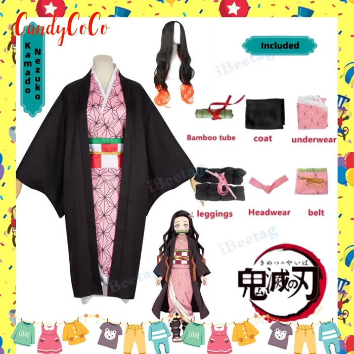 Anime Demon Slayer Kamado Nezuko Cosplay Trọn Bộ Người Lớn Trẻ Em Trang Phục Bé Gái Nhật Bản Kimono Đồng Phục Halloween Kimetsu No Yaiba Trang Phục