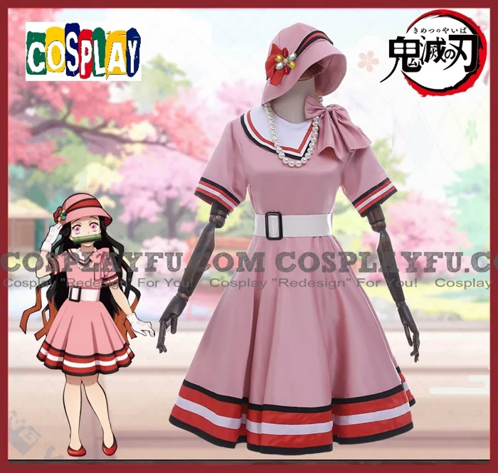 Custom Nezuko Cosplay Costume (Pink Dress) from Kimetsu no Yaiba - CosplayFU.com