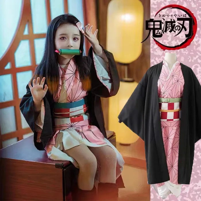 (Trẻ Em) Bộ đồ Hóa Trang Nhân Vật Nezuko Trong Anime Demon Slayer Cosplay Nezuko Kimetsu No Yaiba dễ thương cho bé gái