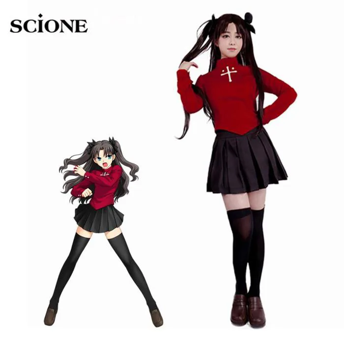 Scione Fate Stay Night Rin Tohsaka Cosplay Costume Women Red Top Skirt Halloween Outfit Buy cheaply on Joom