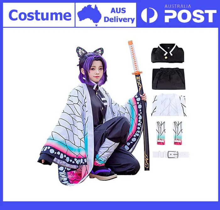 Kids Adult Demon Slayer Costume Kochou Shinobu Cosplay Kimono Wig EXPRESS  POST | eBay