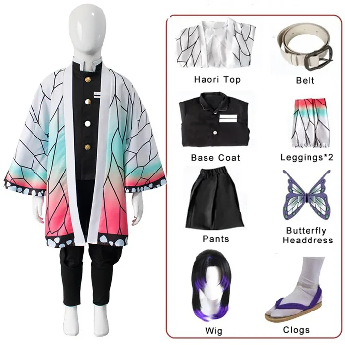 Anime Kochou Shinobu Cosplay Kids Costume Kimono Outfit