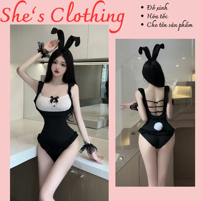 S79 - Đồ Cosplay Thỏ Bunny Gợi Cảm Phối Nơ Đen Body Ôm Dáng Set Cosplay Bunny Girl Đen Trắng Dễ Thương Kèm Tai Thỏ | Shopee Việt Nam
