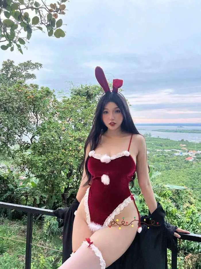 Kèm cài) Doe Bunny Set S2319 bộ đồ liền thân cosplay thỏ chất nhung gợi cảm