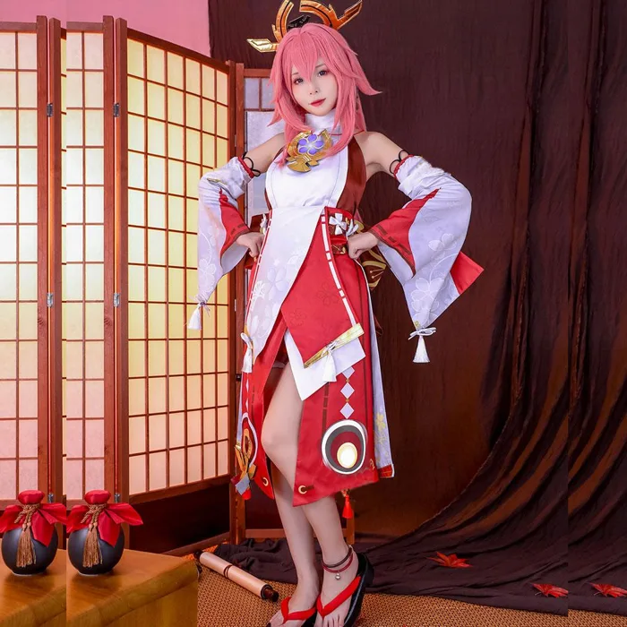 Genshin Impact Yae Miko Cosplay Costume Full Set Women Dress Halloween Carnival | eBay