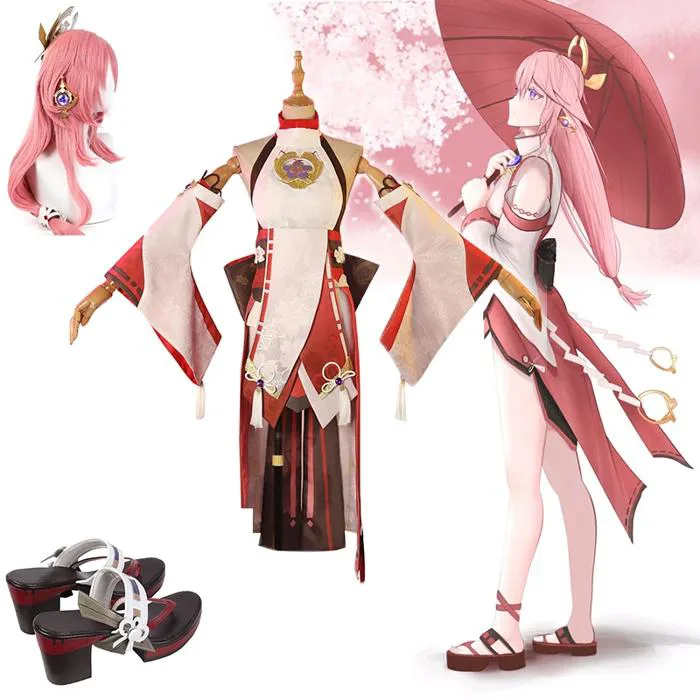 Genshin Impact Yae Miko Cosplay Costume Yae Miko Wig Shoes Anime Game