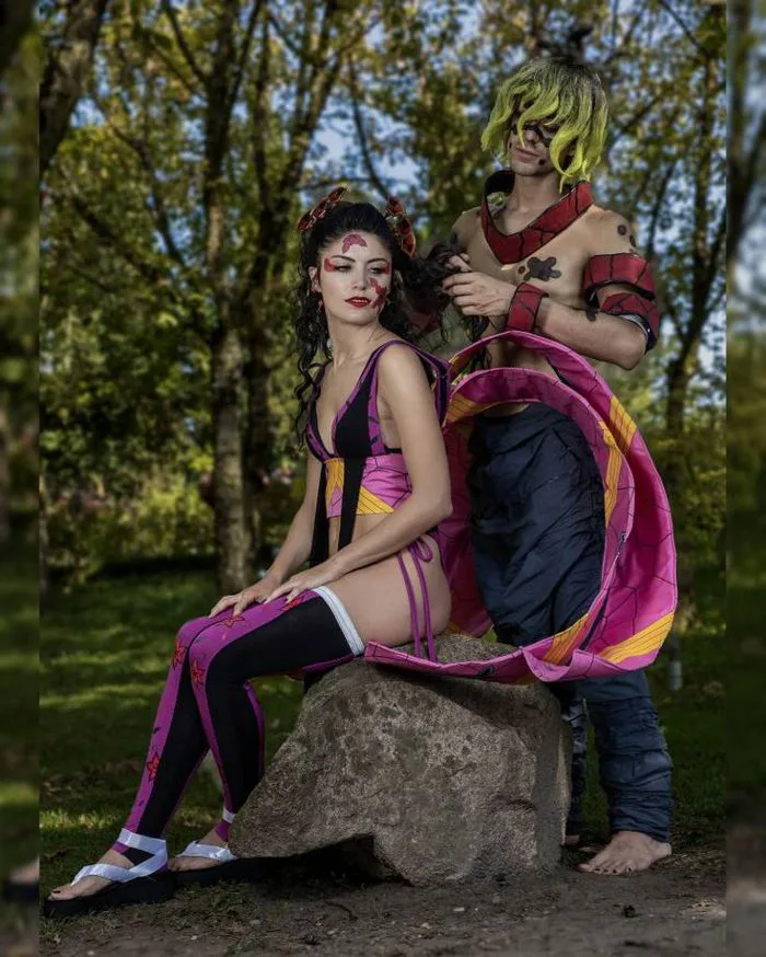 Black haired Daki and Gyutaro duo cosplays