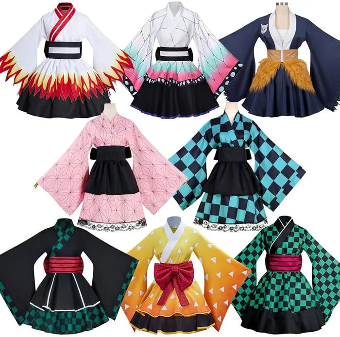 Satdflie Demon Slayer Cosplay Costume Kimono Outfits Uniform Set for Women Girls Halloween Party Dress Household, Yellow : Amazon.fr: Fashion