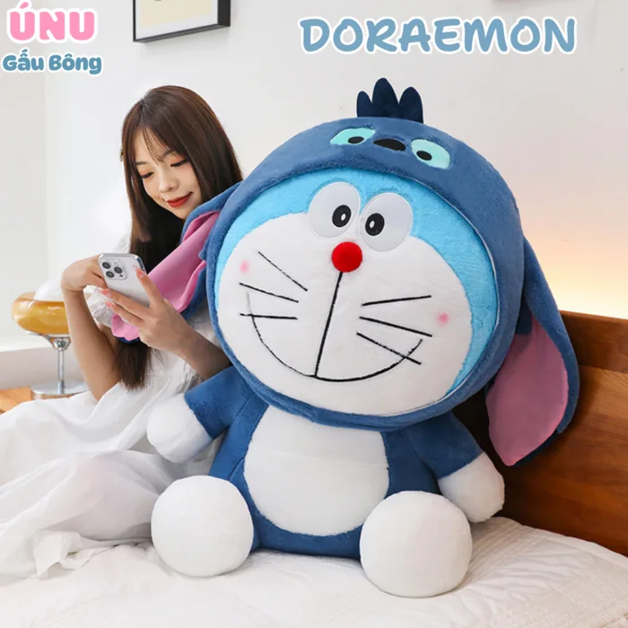 Gấu Bông Doraemon Cosplay Stitch Xanh, Size Lớn Bông 15D Lớn, Gấu Nhồi Bông Đáng Yêu