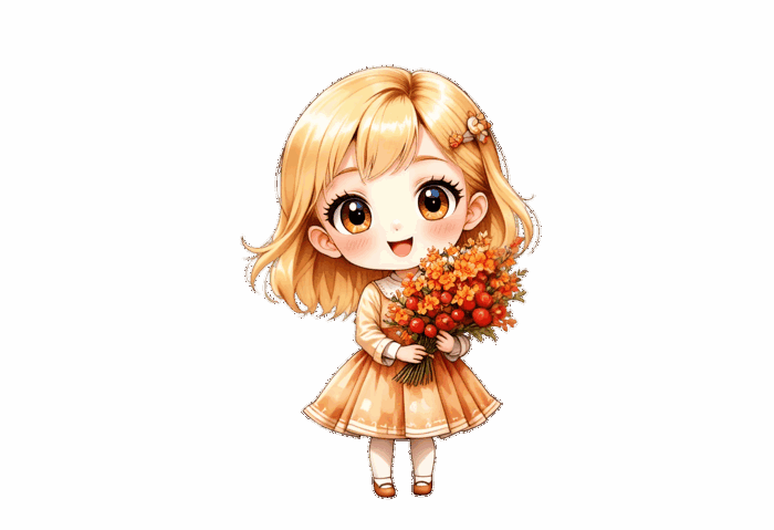 Hình ảnh miễn phí: Phim hoạt hình anime Chibi, một cô bé cầm hoa, đồ họa trong suốt theo phong cách vector