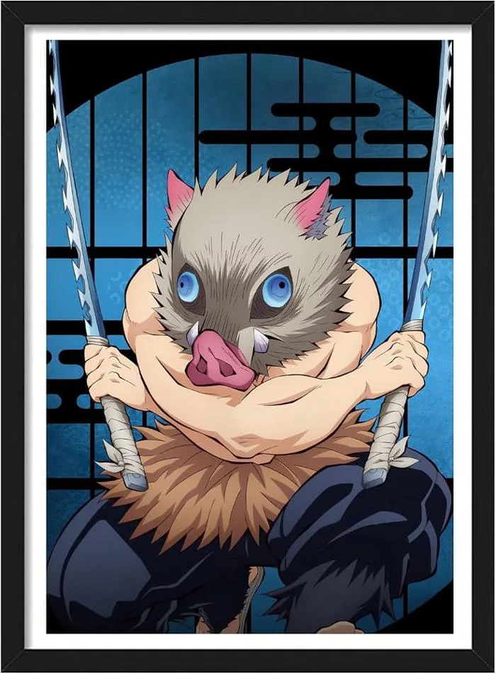 YourCanvas - Demon Slayer Characters | Inosuke Hashibira | Anime Framed Poster | (Framed, D1, 10 by 13 inches) : Amazon.in: Home & Kitchen