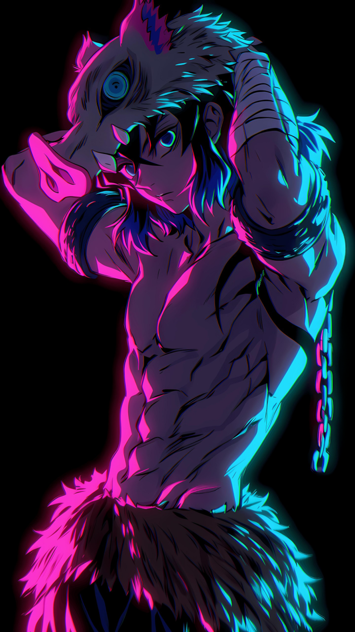 Inosuke Hashibira Wallpaper 4K, Neon glow, AMOLED