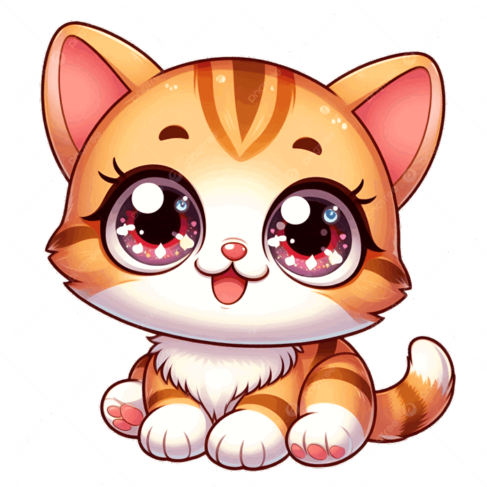 Hình ảnh Chú Mèo Con đáng Yêu Theo Phong Cách Chibi Với đôi Mắt To Lấp Lánh Và Bộ Lông Mềm Mại đang Ngồi Vui Vẻ Với Vẻ Mặt Vui Vẻ PNG ,