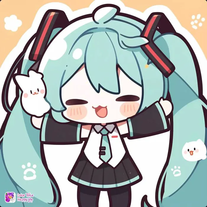 Hatsune miku chibi drawing | Chibi miku outline, Miku hatsune kawaii, Miku stickers