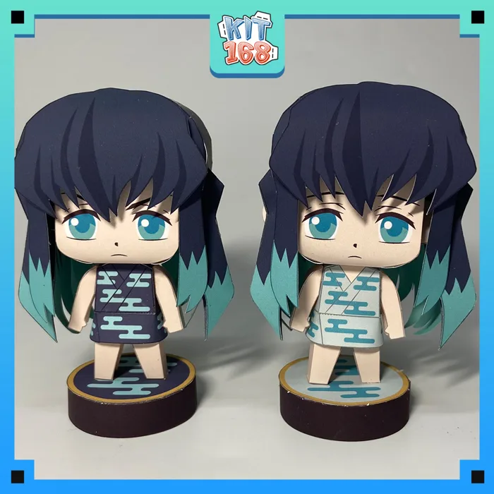 Mô hình giấy Anime Game Chibi Yuichiro & Muichiro Tokito - Kimetsu no Yaiba + kit hộp trang trí