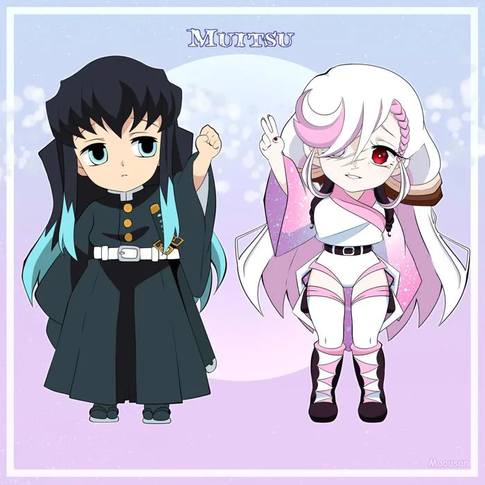 Tranh chibi Muichiro và Tsuno / Nhân vật gốc và tranh do tôi vẽ : r/KimetsuNoYaiba