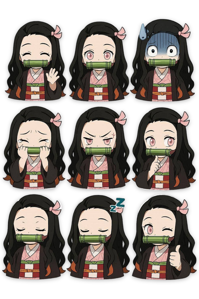 Nezuko kamado chibi cute demon anime stickers png pack Nezuko kamado chibi cute demon anime stickers png pack