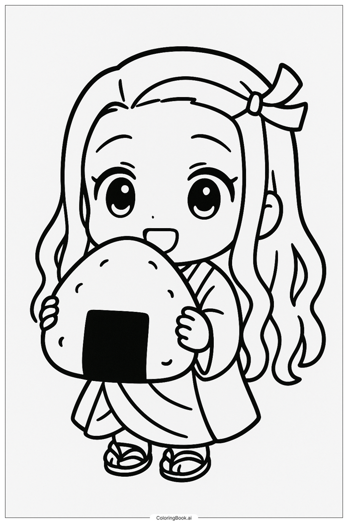 Trang Tô Màu Chibi Nezuko Cầm Viên Cơm (Có thể In Miễn Phí dưới định dạng PDF & PNG) Trang Tô Màu Chibi Nezuko Cầm Viên Cơm (Có thể In Miễn Phí dưới định dạng PDF & PNG)