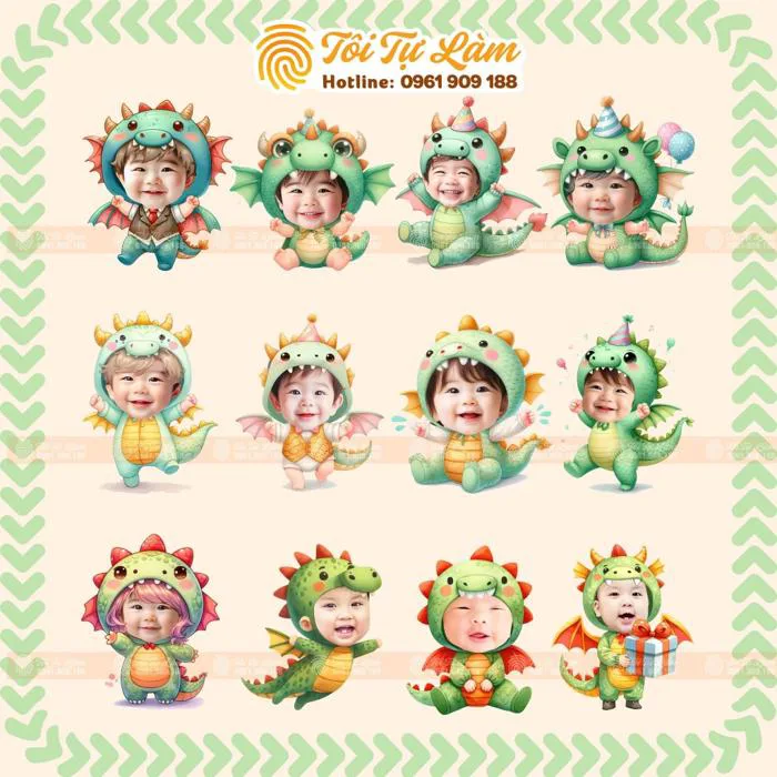 CHIBI SINH NHẬT CHO BÉ 1 TUỔI RỒNG- MẪU XANH LÁ