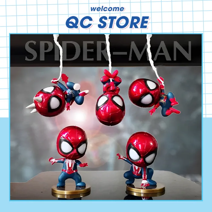 Mô hình người nhện spiderman chibi 9cm bằng nhựa decor xe ô tô cao cấp cho bé QC Store