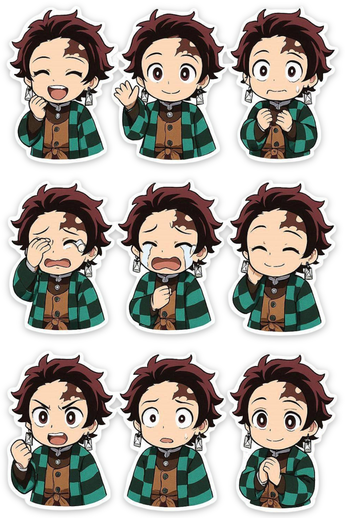 Tanjiro kamado chibi cute anime expression stickers png pack Tanjiro kamado chibi cute anime expression stickers png pack