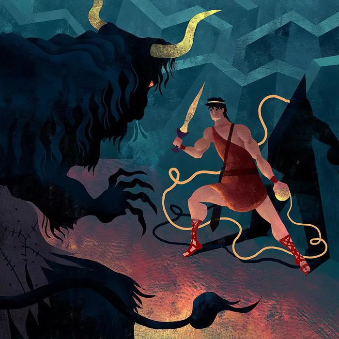 Theseus và Minotaur, do mình minh họa (*Chi tiết câu chuyện ở phần bình luận) : r/pagan