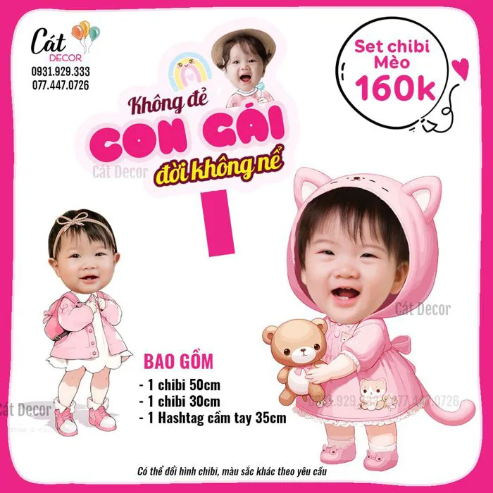 Set chibi tuổi Mèo bé gái - Cát Decor Trang trí Đà Nẵng