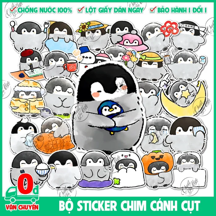 Combo 50/100 sticker CHIM CÁNH CỤT dễ thương cute hình dán trang trí kawaii cute trang trí laptop nón bảo hiểm | Shopee Việt Nam