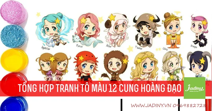 Bộ tranh tô màu 12 cung hoàng đạo đẹp cho bé – Jadiny