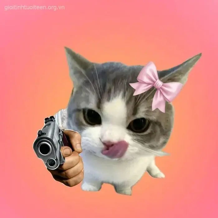 BST 48 ảnh Meme Mèo Cầm Súng, Chỉa Súng Vào Màn Hình hài hước troll bạn bè