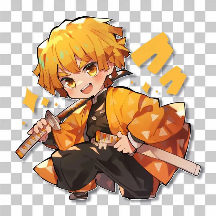 Zenitsu Agatsuma Chibi Demon Slayer Sticker PNG Download